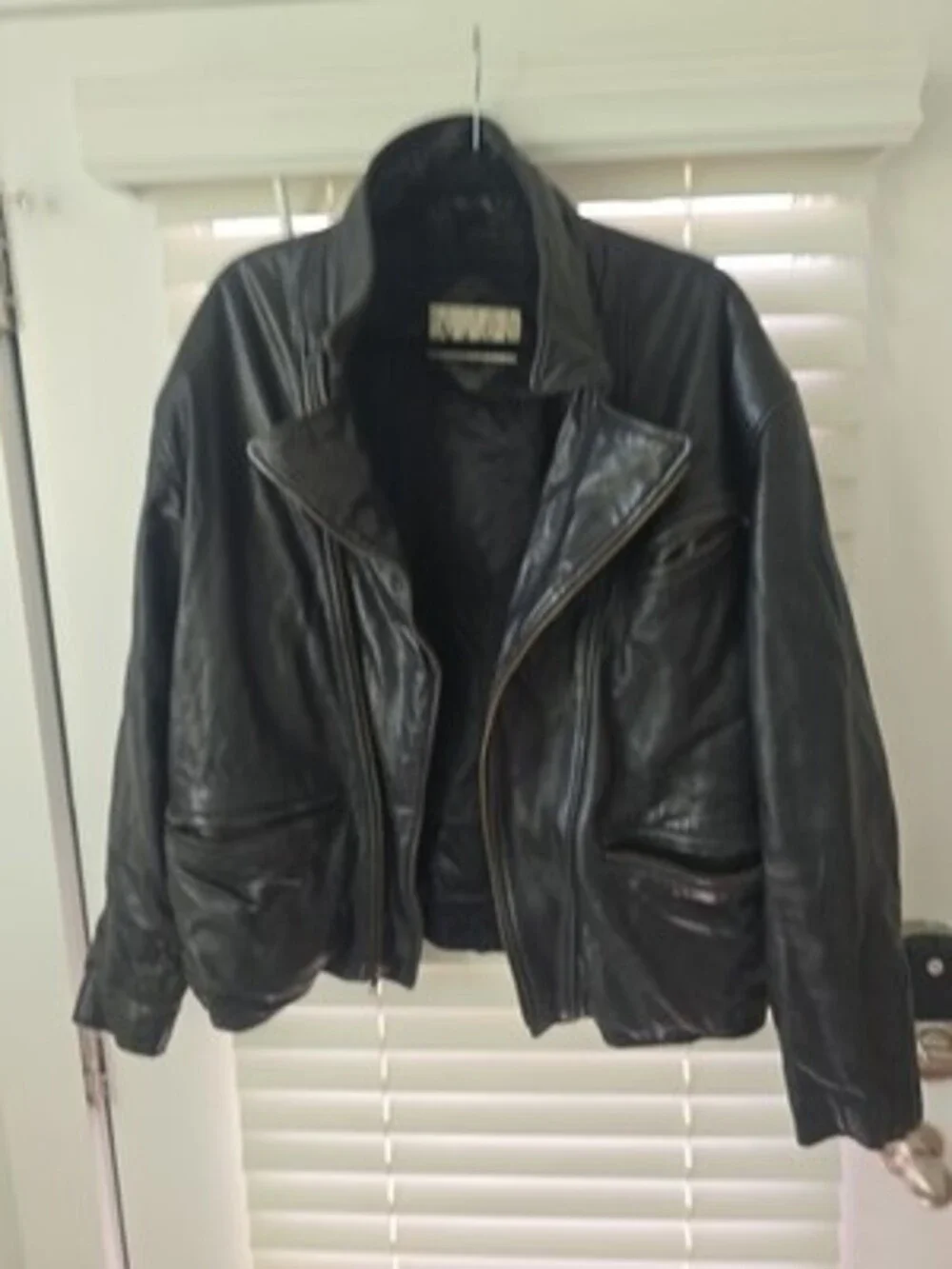 Aggio Black Leather Mens Jacket Full Zipper Large Vintage